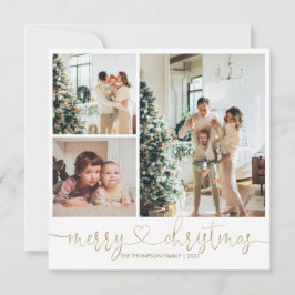Tarjeta Festividad de fotos navideñas de Heart Script Gold