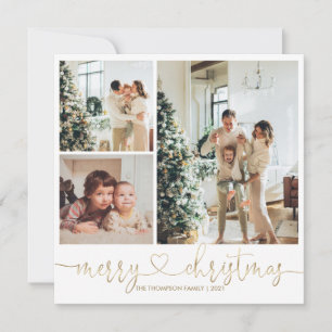 Tarjeta Festividad de fotos navideñas de Heart Script Gold