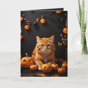 Tarjeta Festividad de gatos y calabazas de jengibre de Hal