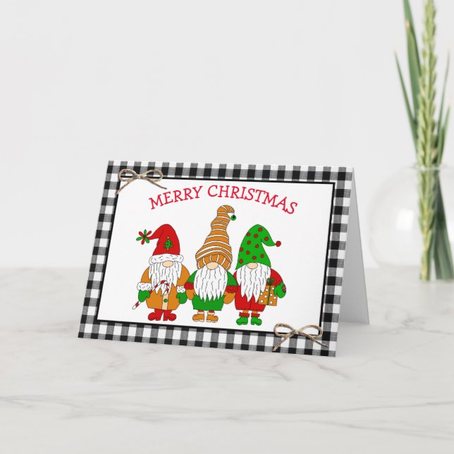 Tarjeta Festividad de Gnomes Whimsical Feliz Navidad (Anverso)