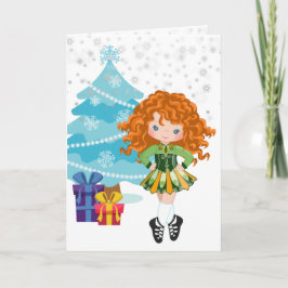 Tarjeta Festividad de invierno de Redhead Irish Dancer Nav