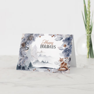 Tarjeta Festividad de invierno paisaje de zorro rojo de ni