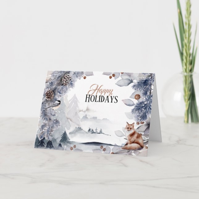 Tarjeta Festividad de invierno paisaje de zorro rojo de ni (Anverso)