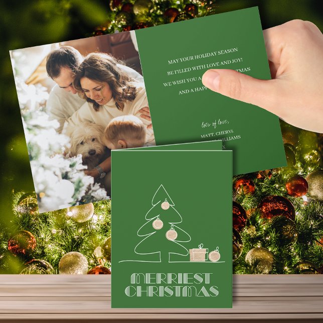 Tarjeta Festividad de la foto plegada verde del árbol de n (Subido por el creador)