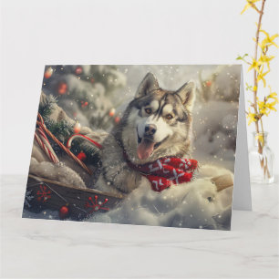 Tarjeta Festividad de los Navidades de Husky Dog en Siberi