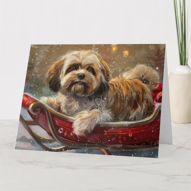 Tarjeta Festividad de los Navidades de Perro Apso de Lhasa (Anverso)