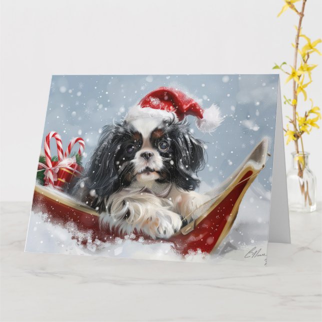 Tarjeta Festividad de los Navidades de perro chino (flor amarilla)