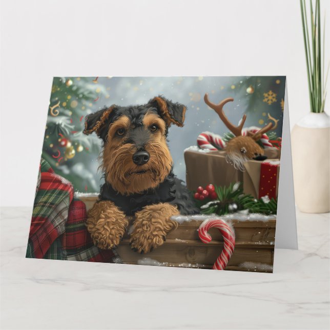 Tarjeta Festividad de los Navidades de perro de Airedale (Anverso)