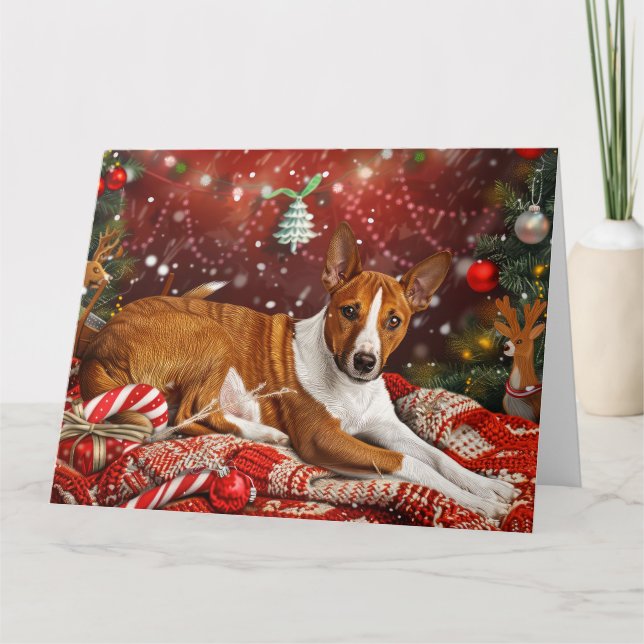 Tarjeta Festividad de los Navidades de perro de Basenji (Anverso)
