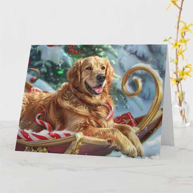 Tarjeta Festividad de los Navidades de perro de Golden Ret (flor amarilla)