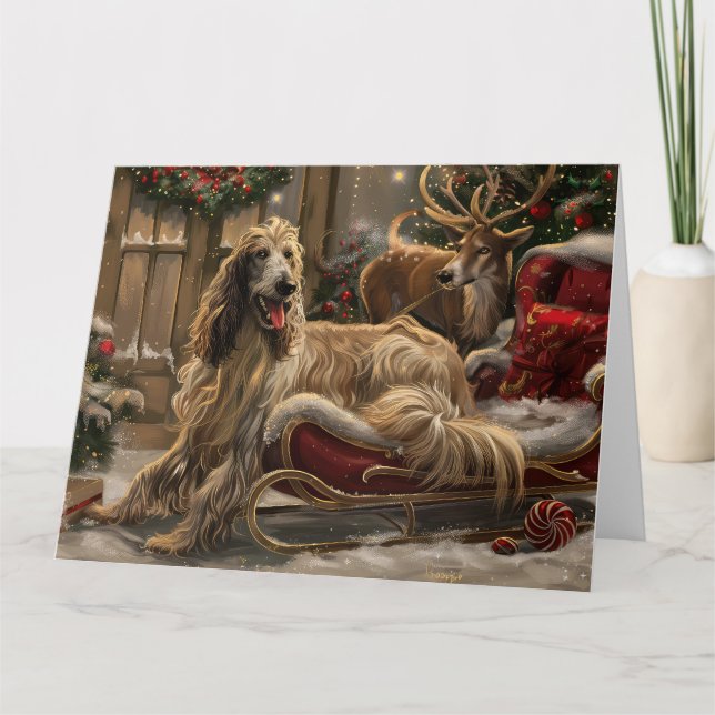 Tarjeta Festividad de los Navidades de perro de Hound en A (Anverso)