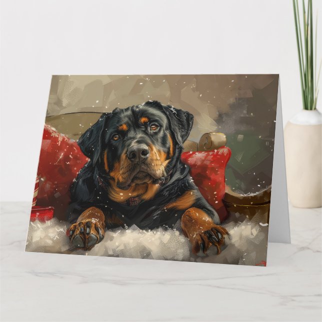 Tarjeta Festividad de los Navidades de perro de Rottweiler (Anverso)