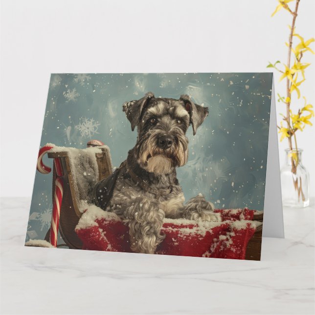Tarjeta Festividad de los Navidades de perro de Schnauzer (flor amarilla)