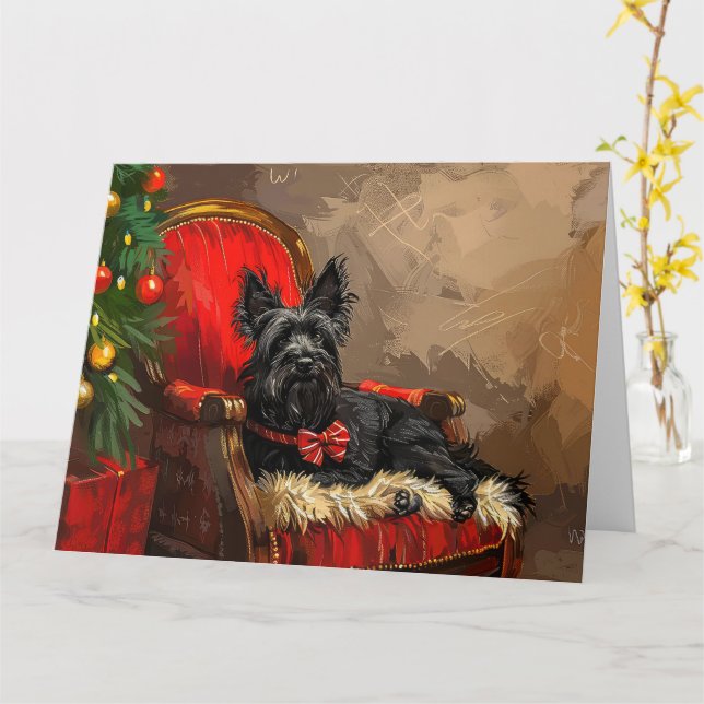 Tarjeta Festividad de los Navidades de perro de Skye Terri (flor amarilla)