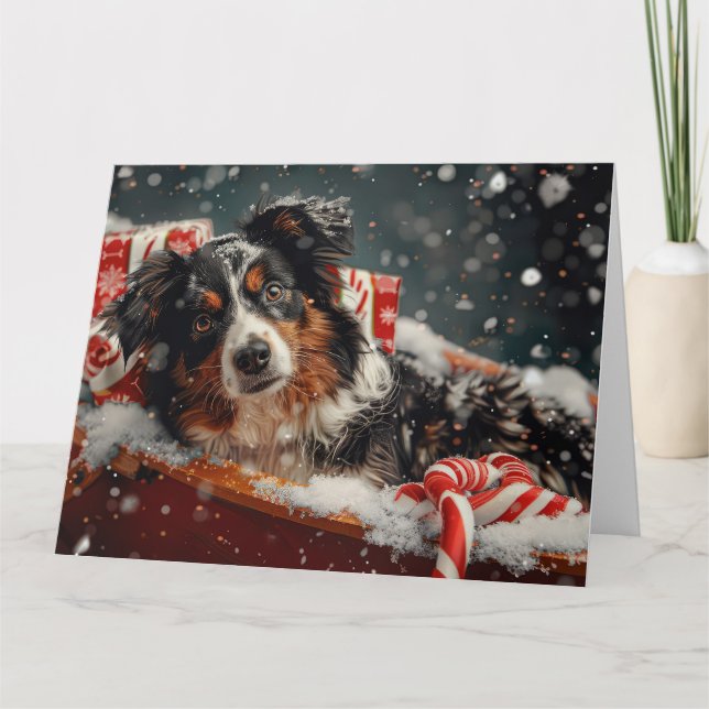 Tarjeta Festividad de los Navidades de perro pastor de Aus (Anverso)