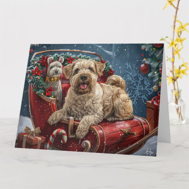 Tarjeta Festividad de los Navidades de Perro Wheaten Terri (flor amarilla)