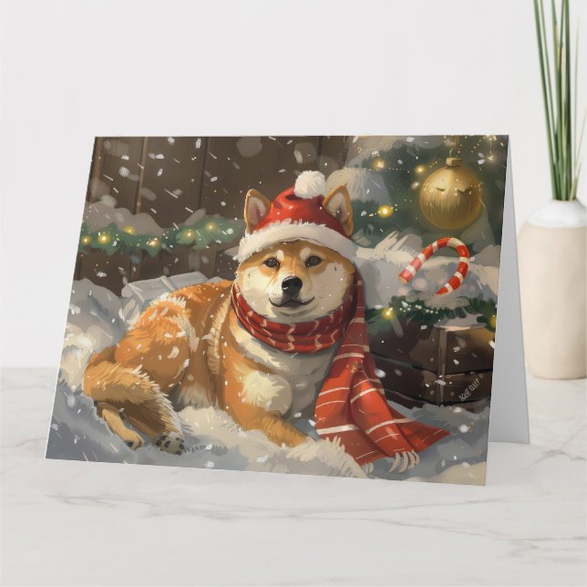 Tarjeta Festividad de los Navidades de perros indiu de Shi (Anverso)