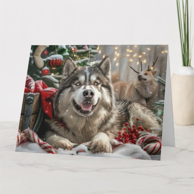 Tarjeta Festividad de los Navidades de perros malamutas de (Anverso)