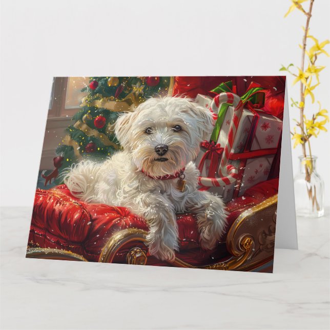 Tarjeta Festividad de los Navidades de perros malteses (flor amarilla)