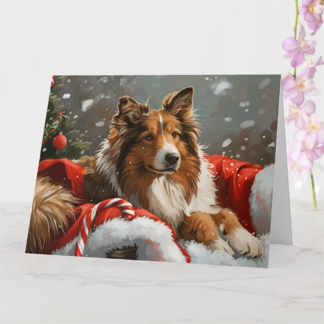 Tarjeta Festividad de los Navidades de Rough Collie Dog (Orquídea)
