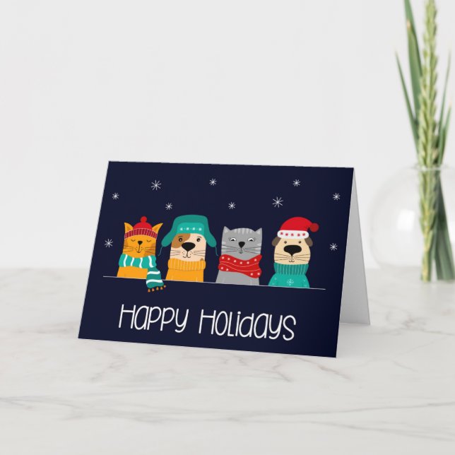Tarjeta Festividad de Navidades de negocios mascotas (Anverso)