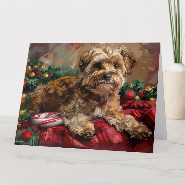 Tarjeta Festividad de Navidades de perro de Yorkipoo (Anverso)