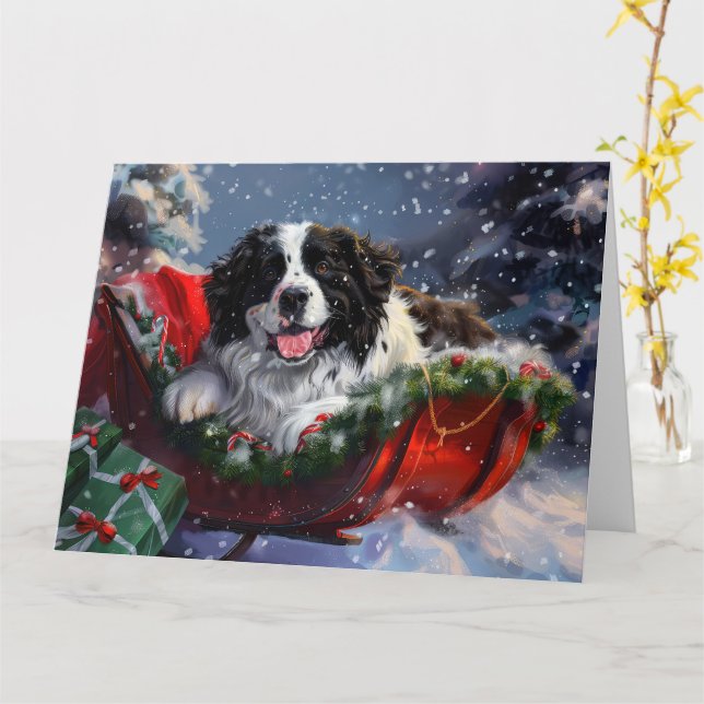 Tarjeta Festividad de Navidades de perros de Terranova (flor amarilla)