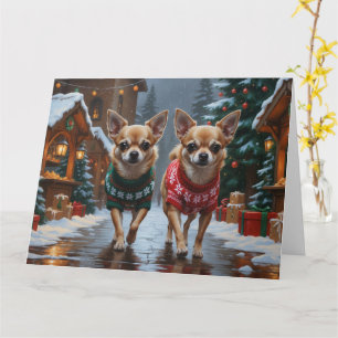 Tarjeta Festividad de nieve de los Navidades de perros Chi