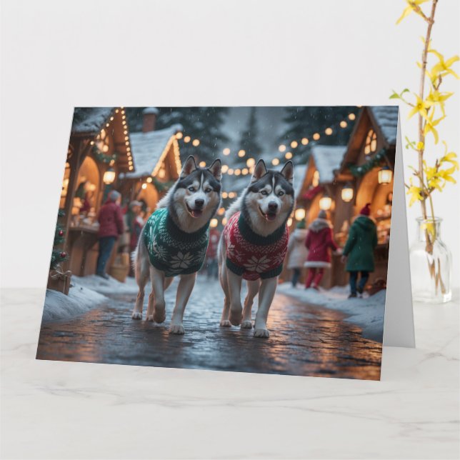 Tarjeta Festividad de nieve de los Navidades siberianos Hu (flor amarilla)