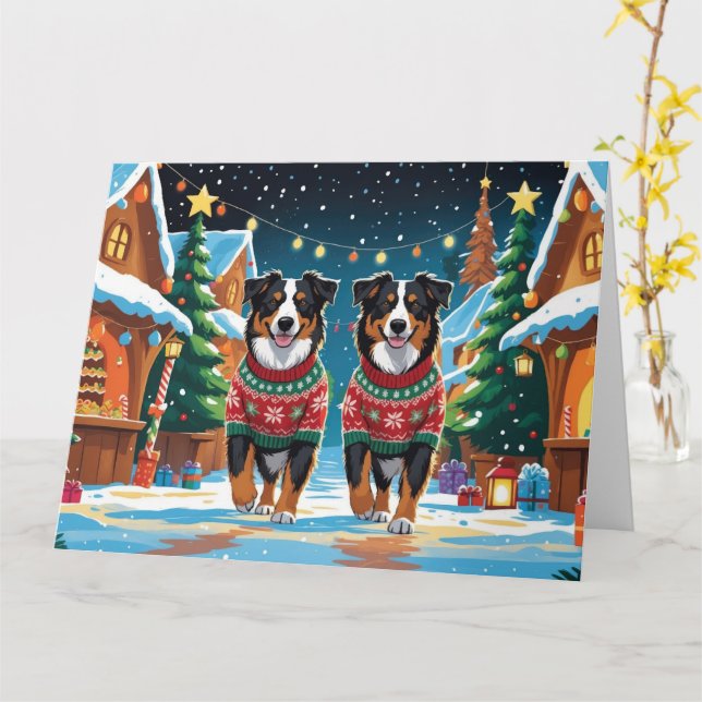 Tarjeta Festividad de nieve de Navidades de pastores austr (flor amarilla)
