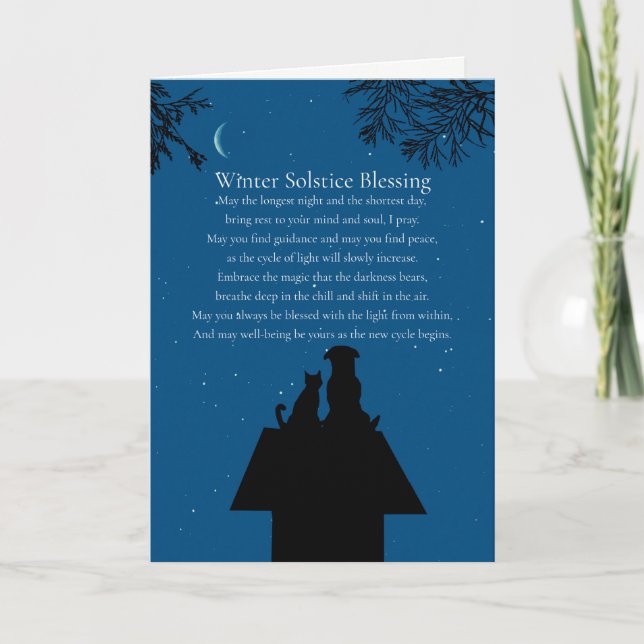 Tarjeta Festividad de poema para gatos y perros del solsti (Anverso)
