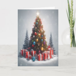 Tarjeta Festividad del árbol de Navidad con regalos
