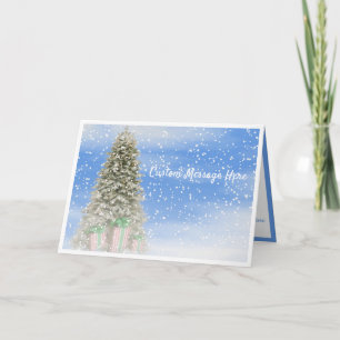 Tarjeta Festividad del árbol de navidad de nieve y copos d