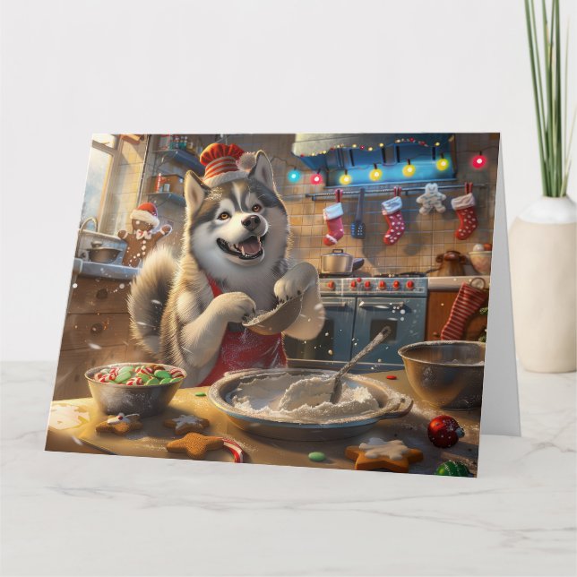Tarjeta Festividad en Alaska Malamute: Navidades festivos (Anverso)