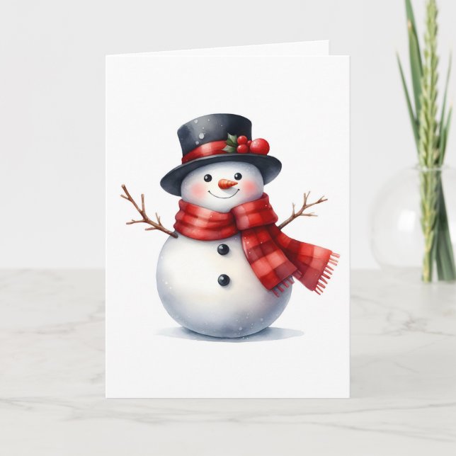 Tarjeta Festividad en blanco del Gorra negro de Snowman Re (Anverso)