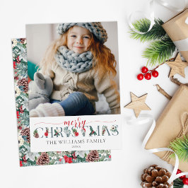 Tarjeta Festividad Foliage Feliz Navidad Floral Saludo