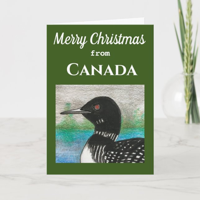Tarjeta Festividad Loon Feliz Navidad desde Canadá (Anverso)