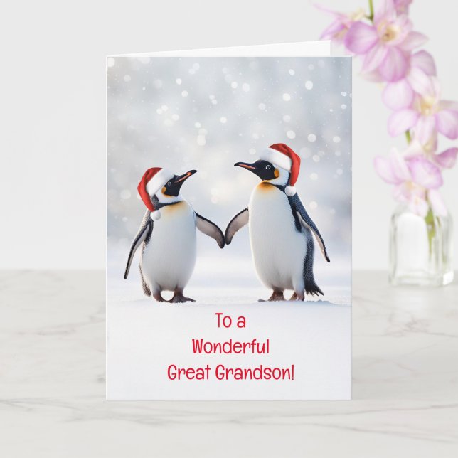Tarjeta Festividad navideña del gran nieto con pingüino pu (Orquídea)