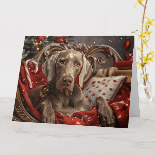 Tarjeta Festividad navideña del perro de Weimaraner (flor amarilla)