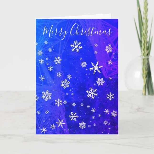 Tarjeta Festividad navideña mágica de copo de nieve azul (Anverso)