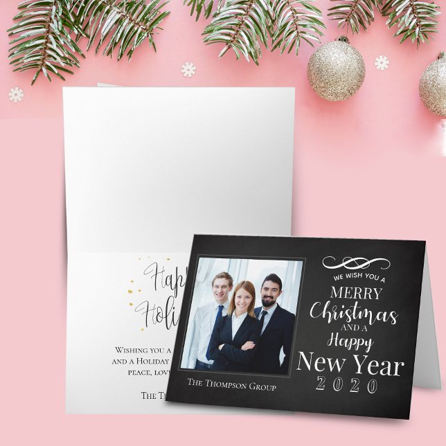 Tarjeta Festividad navideña y festividad de año nuevo (Merry Christmas & New Year Photo Business Holiday Card)