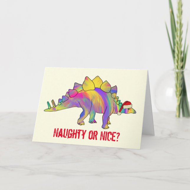 Tarjeta Festividad Stegosaurus Funny Santa Dinosaur Slogan (Anverso)