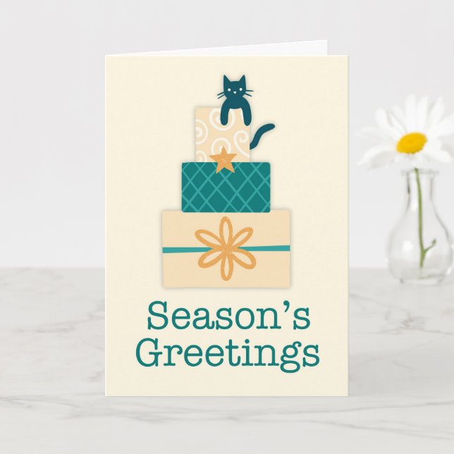 Tarjeta Festividades de gatos de bienvenida de temporada (Planta pequeña)