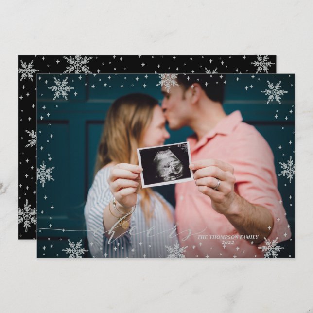 Tarjeta Festividades de Navidades de fotos con copos de ni (Anverso / Reverso)