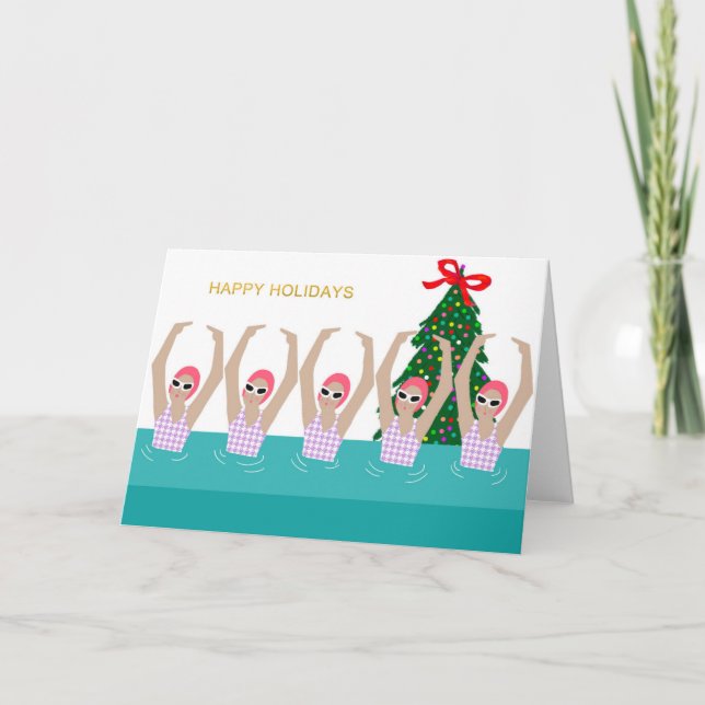 Tarjeta Festividades de Navidades de Ilustracion de nadado (Anverso)