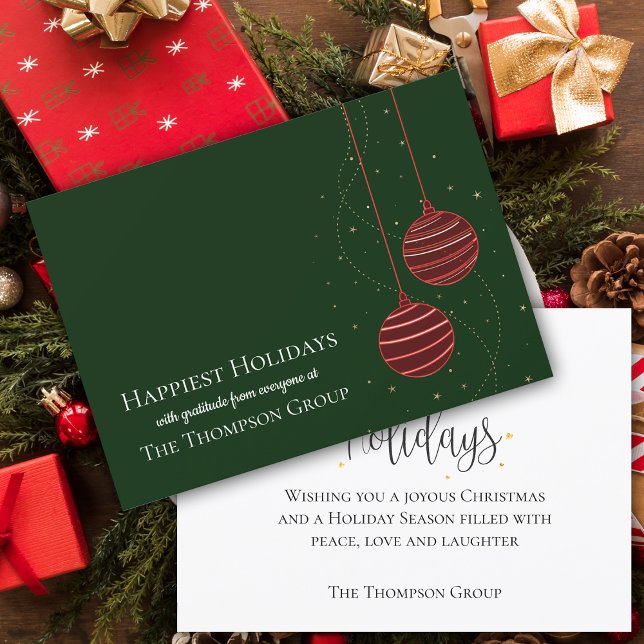 Tarjeta Festividades de negocios de la temporada verde roj (Red Green Season's Greetings Business Holiday Card)