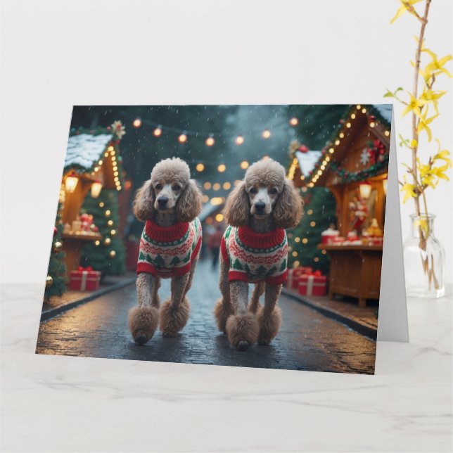 Tarjeta Festividades de nieve para Navidades de perro cani (flor amarilla)