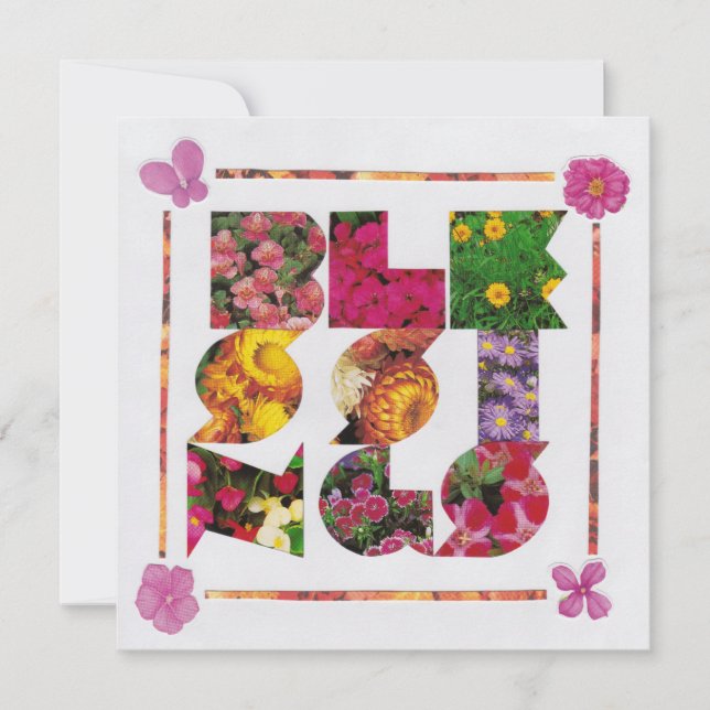 Tarjeta Festividades en las letras blancas y florales (Anverso)