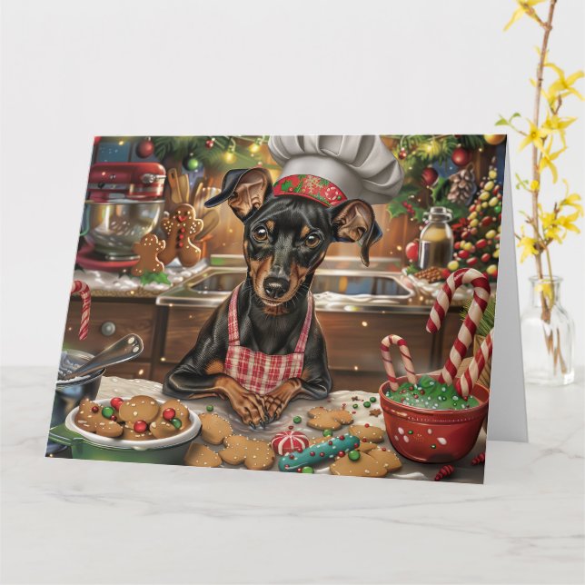 Tarjeta Festividades en Pinscher en Alemania: Navidades fe (flor amarilla)