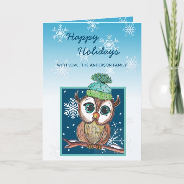 Tarjeta Festividades Felices de Lechuza de Invierno (Anverso)